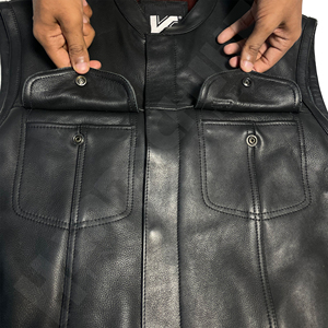 KAROZAN Men's Black Leather Jacket Full Sleeve Windproof Winter Style with Logo on <b>Back</b> Neck - Product Image 3