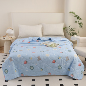 Ensemble de couette bleu clair uni 4 pièces en polyester/coton lavable matelassé pour la maison moderne - Product Image 1