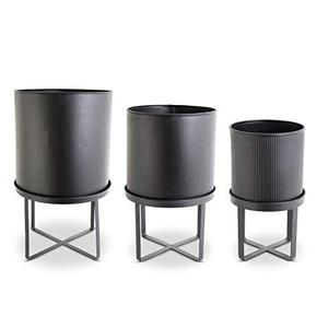 Maceta Minimalista de Hierro Blanco con Soporte, Macetero Redondo de Metal de Lujo para Jardín o Balcón, Juego de Macetas Grandes para Piso - Product Image 2