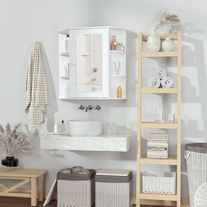 Meuble de rangement de salle de bain au design moderne européen, organisateur au-dessus de l'évier avec porte miroir, étagère en MDF blanc, gain de place - Product Image 4