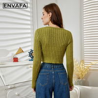 Pull-over cardigan en crochet à col en V pour femme, court, décontracté, doux, respirant, léger, confortable, 100% polyester, printemps