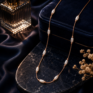 Fashion 18K Rose Gold Oval Pearl White Diamond <b>Statement</b> <b>Necklace</b> for Women Minimalist Link Chain Elegant Jewelry - Product Image 1