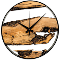 Horloge murale ronde de style Art déco en bois d'olivier, style antique, à piles, style nordique rétro, pour salon