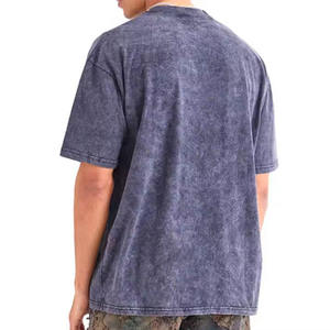Camiseta de algodón tie-dye para hombre, manga corta, cuello redondo, corte holgado, estilo casual, tejido jersey, color azul liso. - Product Image 2