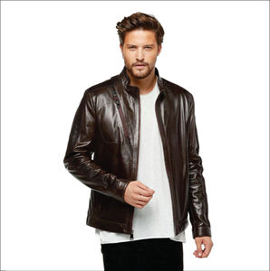 High Quality <b>Men's</b> Sheep Skin Leather <b>Jacket</b> for Winter Custom Logo Printing on Front <b>Thin</b> Stand <b>Man</b> <b>Jacket</b> - Product Image 4