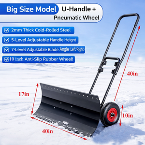 Pelle à neige en métal de 40 pouces de large avec roues, lame et manche réglables, pelle à neige en acier pour allée et usage extérieur ODGWTO013 - Product Image 3