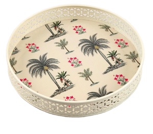 Bandeja Redonda Decorativa de Metal para el Hogar, Diseño Floral, Utensilios de Cocina de Alta Calidad - Product Image 1