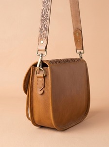 Hand Tooled Genuine Leather Saddle Shoulder Bag Cowhide Pattern Crossbody <b>Purse</b> Vintage Floral Women's Daily Travel - Product Image 2