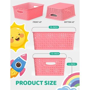 Pink -Pack Plastic Small <b>Shelf</b> Storage Weave <b>Baskets</b> Organizing for Cabinets and Pantries - Product Image 2