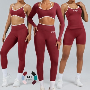 Conjuntos Deportivos de Yoga para Mujer al por Mayor con Logotipo Personalizado, Ropa Deportiva sin Costuras de Spandex/Poliéster, Transpirable y de Secado Rápido - Product Image 1