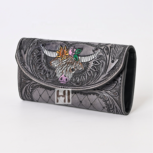 Portefeuille trifold en cuir de vache fait main, gravure florale, RFID, portefeuille long vintage pour femme - Product Image 3