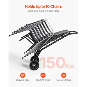 Carrello Pieghevole Multiuso in Metallo per Sedie, Capacità 150 LBS, per 10 Sedie, Carrello Impilabile per Stoccaggio - Product Image 2