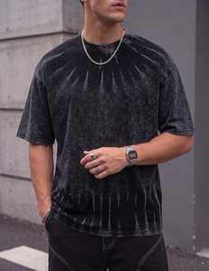 T-shirt Homme Vintage Épais Délavé à l'Acide Coupe Oversize Personnalisé Épaules Tombantes Col Rond Streetwear Délavage Minéral Manches Courtes 100% Coton - Product Image 2