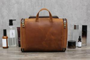 Vintage Genuine Leather Toiletry Bag Mens Dopp <b>Kit</b> Travel Wash Bag Large <b>Shaving</b> <b>Kit</b> Pouch Wholesale Supplier TYG-0129 - Product Image 6