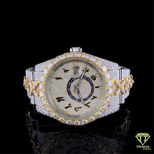 Montre de luxe bicolore entièrement sertie de diamants Moissanite VVS, montre pour homme en argent 925 - Product Image 3