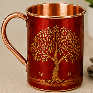 Copper <b>Mug</b> With Golden <b>Tree</b> Design Traditional Chinese Style Home Drinkware Eco-Friendly Handle Wellness Lifestyle Gift - Product Image 5