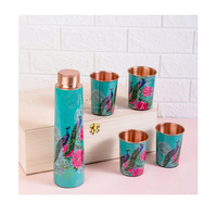 Tradisional dipalu tembaga 1L + Set botol air elegan kotak hadiah mendidih berlaku Unisex ramah lingkungan perlengkapan minum untuk Kesehatan
