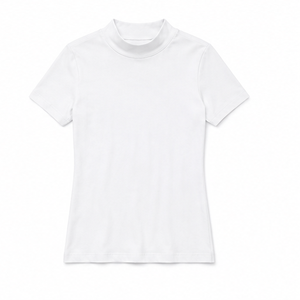 Customize Optical <b>White</b> Womens Fitted Stretch Fit Mock Neck Short Sleeve <b>T</b> <b>Shirt</b> Breathable Cotton Modal Jersey WMNTS-0002 - Product Image 5