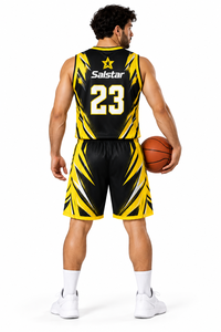 Ensemble d'uniformes de basketball personnalisés par sublimation pour hommes, maillot et short de basketball réversibles noir et jaune, vêtements de sport d'équipe personnalisés - Product Image 4