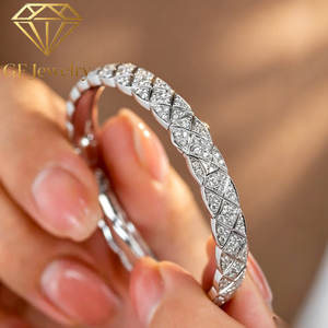 Bracelet en or blanc 18 carats avec diamants de laboratoire, pavé complet en forme de losange, style classique, bracelet en diamants sur toute la surface, bijoux de luxe - Product Image 1