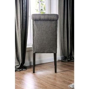 Set di 2 Sedie da Pranzo Classiche Antiche in Legno Massello Nero/Grigio, Rivestite in Tessuto di Lino Trapuntato con Bottoni e Schienale a Spirale, Kit Sedie da Cucina - Product Image 3