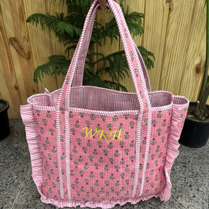 High Quality Cotton Frill-Embroidery Tote Bag Shoulder Bags Quilted Bag For Women Bag Carry Bag Handmade Totes - Product Image 1