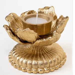 Portavelas de Metal de Aluminio con Acabado Dorado, Diseño Artesanal, Decoración para Mesa de Comedor, Portavelas Votivo de Metal - Product Image 1