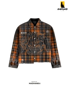 Custom <b>Rhinestone</b> Plaid Flannel Shirt | Distressed Blue Streetwear <b>Jacket</b> | OEM Luxury Western Style Apparel Manufacturer - Product Image 4