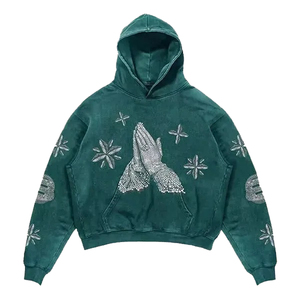 Sweat-shirt à capuche imprimé croix gothique pour homme, coupe oversize en coton French Terry, style automne, logo frontal, manches classiques - Product Image 3