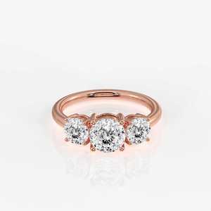 Anillo Clásico de Tres Piedras con Diamantes de Corte Brillante Redondo, Joyería de Compromiso para Mujer, Regalo Elegante y para Fiestas - Product Image 2