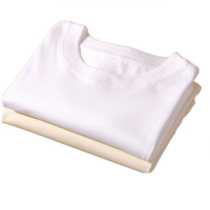 T-shirt en coton uni à col rond et manches courtes pour homme, coupe classique, couleur unie, jersey décontracté, blanc et beige - Product Image 1