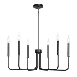 Lustre moderne à 6 lumières de style farmhouse, hauteur réglable, noir, luminaire suspendu pour salle à manger, certifié CE - Product Image 1
