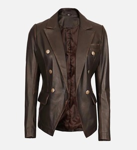 Chaqueta Blazer Vintage de Ante para Mujer, Abrigo de Piel de Oveja Genuina, Cuello Solapa Marrón Oscuro, Cierre de un Solo Botón - Product Image 5