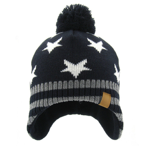 Chapeau d'hiver unisexe avec cache-oreilles et pompon, motif étoile, bonnet tricoté pour usage extérieur, 100% acrylique, style décontracté, taille adulte 56-58CM - Product Image 1