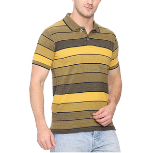 Polo de manga corta a rayas para hombre, diseño casual de punto, patrón de color amarillo y marrón, corte regular. - Product Image 2