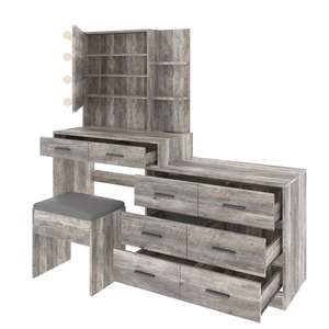 Tocador de maquillaje gris grande con 10 Luces LED, estación de carga, cajones de espejo, estantes de almacenamiento - Product Image 5