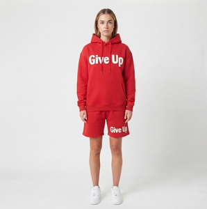 Conjunto de Sudadera Holgada con Capucha y Pantalones Cortos para Mujer, Manga Larga, Capucha con Cordón, 100% Algodón Felpa, Estilo Urbano Holgado - Product Image 1