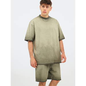 Men's <b>Olive</b> <b>Green</b> Cotton <b>T</b>-<b>Shirt</b> and Shorts Set Crew Neck Solid Color Casual Summer Outfit Breathable Knitted Wear - Product Image 5