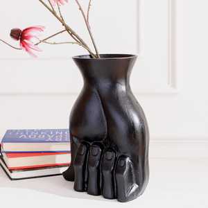 Vase à fleurs moderne en aluminium noir fait main, design griffe sculptée, léger, pour table, décoration de bureau et maison, écologique - Product Image 2