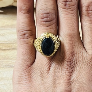 High Demand Vintage <b>Chunky</b> <b>Ring</b> Black Onyx Gold Plated Brass <b>Ring</b> Statement Handmade Boho Jewelry Wholesale <b>Ring</b> for Women - Product Image 4