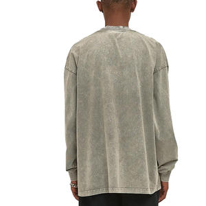 Camiseta de algodón 100% para hombre, talla grande, estilo lavado ácido, manga larga, diseño holgado, material suave - Product Image 6