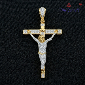 Diamond Crucifix <b>Cross</b> <b>Pendant</b> 18K Gold Filled Round Brilliant Cut Religious Christian Unisex Jewelry - Product Image 1