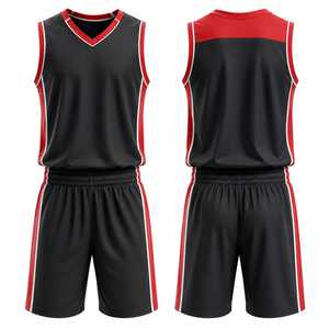 Uniforme de Baloncesto Personalizado, Conjunto de Camiseta y Pantalones Cortos Negros y Rojos, Ropa Deportiva Profesional Transpirable para Equipos, Kit Personalizado para Partidos - Product Image 1