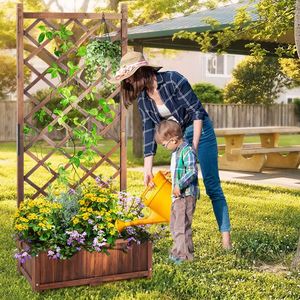 67 Inch Height Outdoor Garden Flower Standing Planter Box Lattice Panels Wood Raised Garden Bed Trellis Flower Pots Planters - Product Image 5