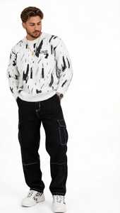 เสื้อสเวตเชิ้ตคอกลมผู้ชาย สีดำขาว ลายพิมพ์นามธรรม ถักทอ แขนยาว สวมใส่สบาย ผลิตจากโพลีเอสเตอร์ 100% สำหรับฤดูใบไม้ผลิ - Product Image 1