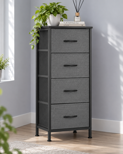 Commode moderne à 4 tiroirs en tissu avec cadre en métal noir, meuble de rangement pour chambre à coucher - Product Image 4