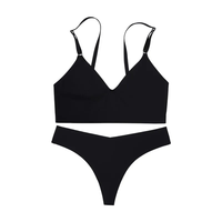 Conjunto de sujetador y bragas sin costuras para mujer, estilo bikini de talle bajo, sin aros, color liso, de licra y nailon, lencería sexy.