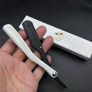Professional White Plastic Handle Stainless Steel Folding <b>Straight</b> <b>Razor</b> Barber Shaving <b>Razor</b> for Salon Hair Cutting Tool - Product Image 2