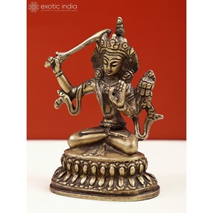 Exótica escultura india de latón de 4 pulgadas de la divinidad budista tibetana Manjushri, hecha a mano en India, modelo ZDZ856 - Product Image 2