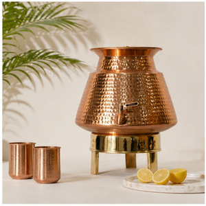 Handmade Hammered Pure Copper Water Dispenser with Sturdy Brass Stand & Leak-Proof Tap Traditional Ayurvedic Jal <b>Storage</b> Tank - Product Image 2